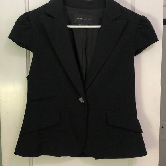BCBGMaxAzria Ruched Cap Short Sleeve Black Blazer Jacket - Picture 1 of 3